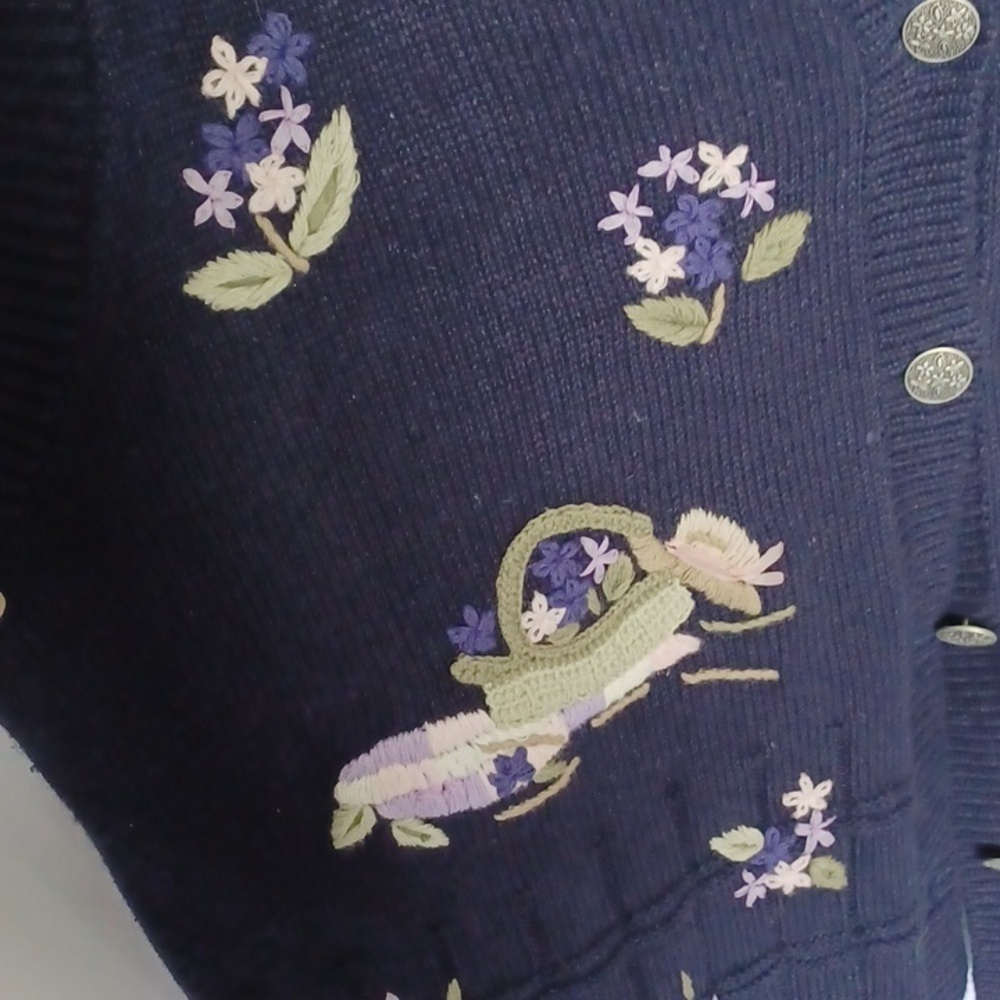 Vtg Northern Reflections Floral Kitty Knit Sweater Vest Embroidered Garden sz L - Picture 3 of 5